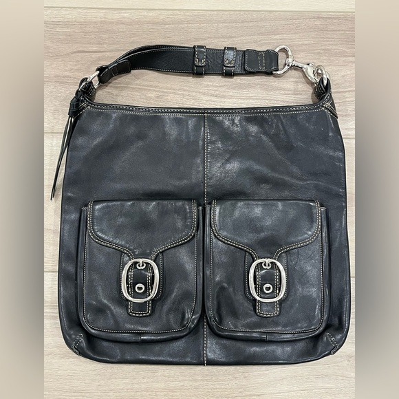 Coach Rare Extra Large Bleeker Elisa Slim Duffel Purse F13356 Black Leather Bag - Picture 1 of 11